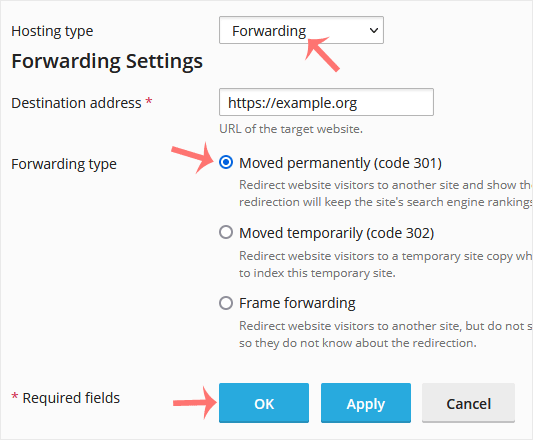 Hosting type forwarding setting
