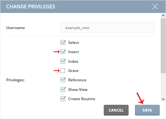 change priviledges tab