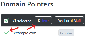 domain pointers delete tab