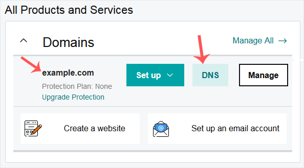 Domains section