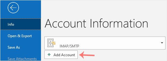 Outlook 2019 account information