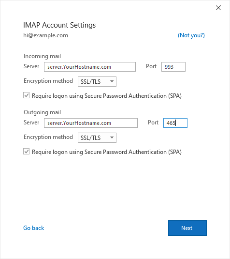 Outlook 2019 IMAP settings