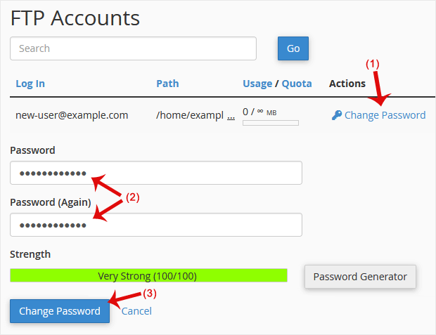 FTP Accounts password change