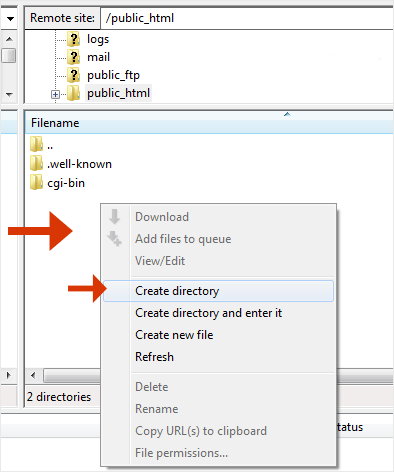 FileZilla FTP Client create directory