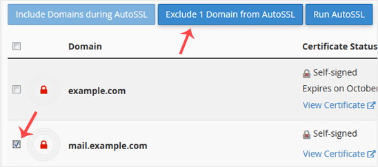 Excluding Domain from AutoSSL