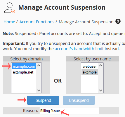 Manage account suspension